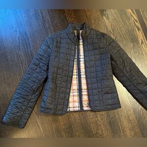 Navy Burberry quilted jacket with zipper
